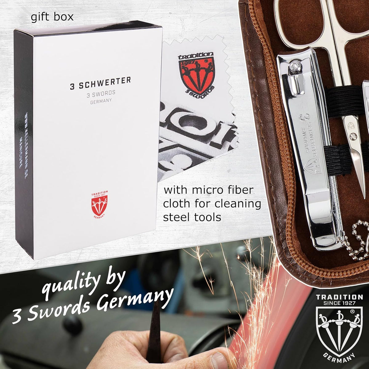3 Swords Germany - Brand Quality 8 Piece Manicure Pedicure Grooming Kit Set for Professional Finger & Toe Nail Care Scissors Clipper Fashion Leather Case in Gift Box, Made by 3 Swords (6660)