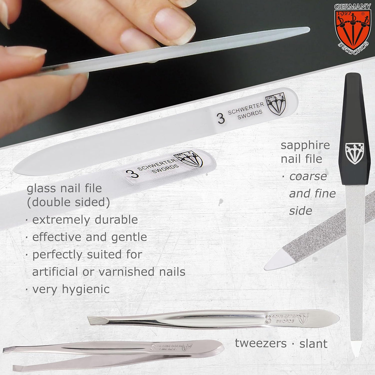 3 Swords Germany - Brand Quality 8 Piece Manicure Pedicure Grooming Kit Set for Professional Finger & Toe Nail Care Scissors Clipper Fashion Leather Case in Gift Box, Made by 3 Swords (6660)