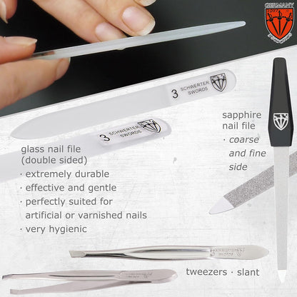 3 Swords Germany - Brand Quality 8 Piece Manicure Pedicure Grooming Kit Set for Professional Finger & Toe Nail Care Scissors Clipper Fashion Leather Case in Gift Box, Made by 3 Swords (6660)