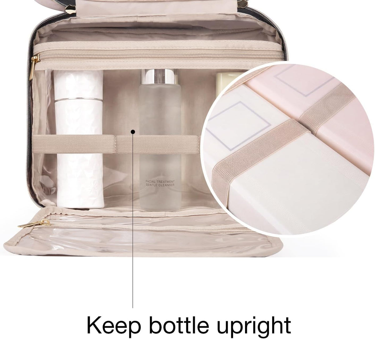 Hanging Travel Toiletry Bag 360° Hook for Full Size Bottle, Medium