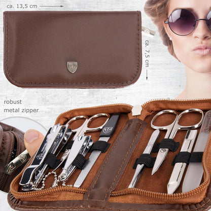 3 Swords Germany - Brand Quality 8 Piece Manicure Pedicure Grooming Kit Set for Professional Finger & Toe Nail Care Scissors Clipper Fashion Leather Case in Gift Box, Made by 3 Swords (6660)