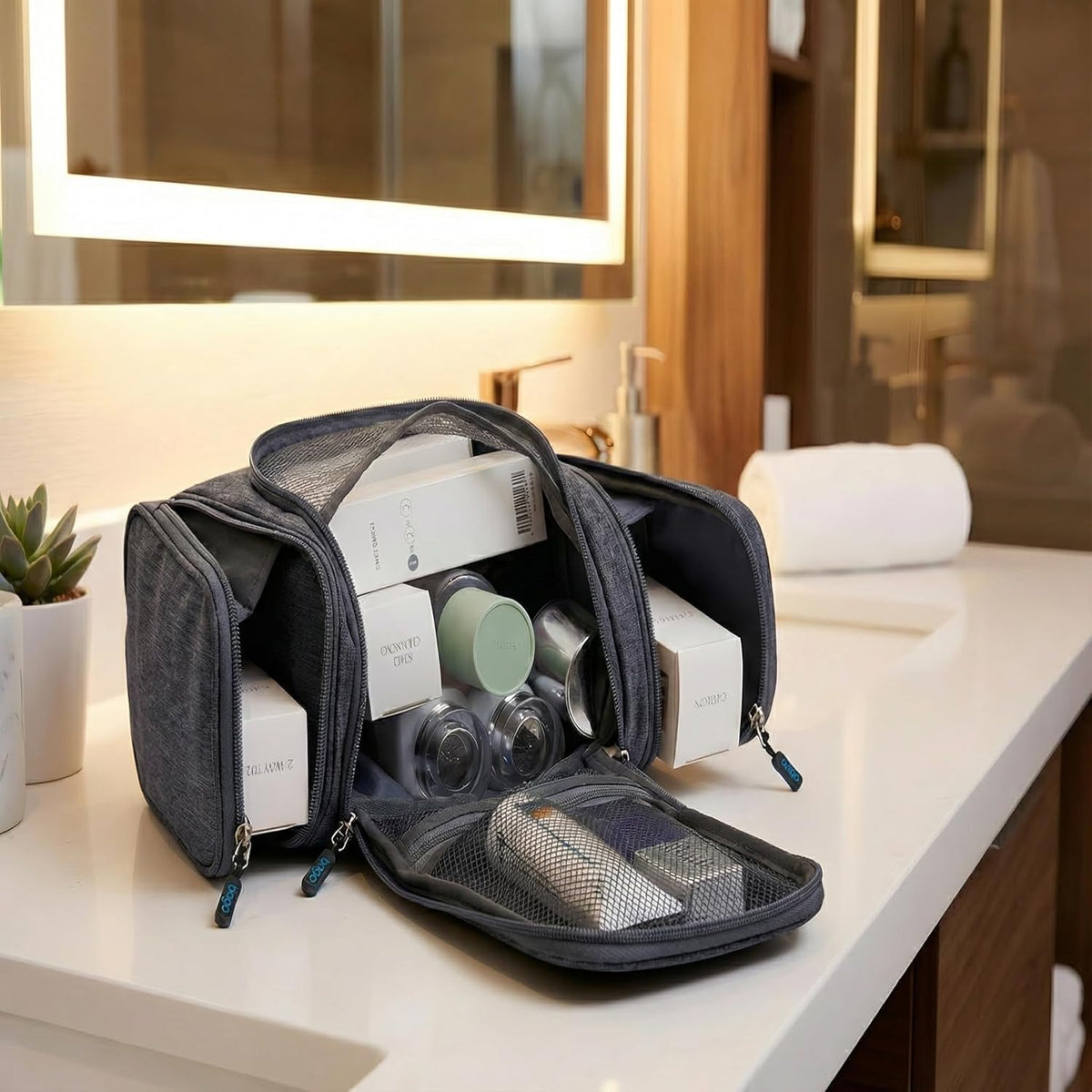 Large Waterproof Hanging Toiletry and Makeup Organizer Bag for Travel - Essential Accessories for Men and Women (Snowgray)