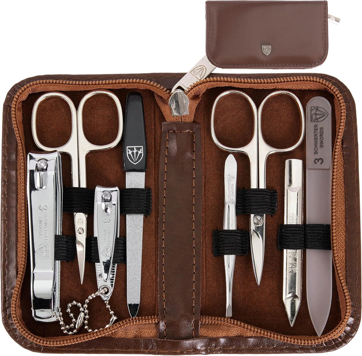 3 Swords Germany - Brand Quality 8 Piece Manicure Pedicure Grooming Kit Set for Professional Finger & Toe Nail Care Scissors Clipper Fashion Leather Case in Gift Box, Made by 3 Swords (6660)