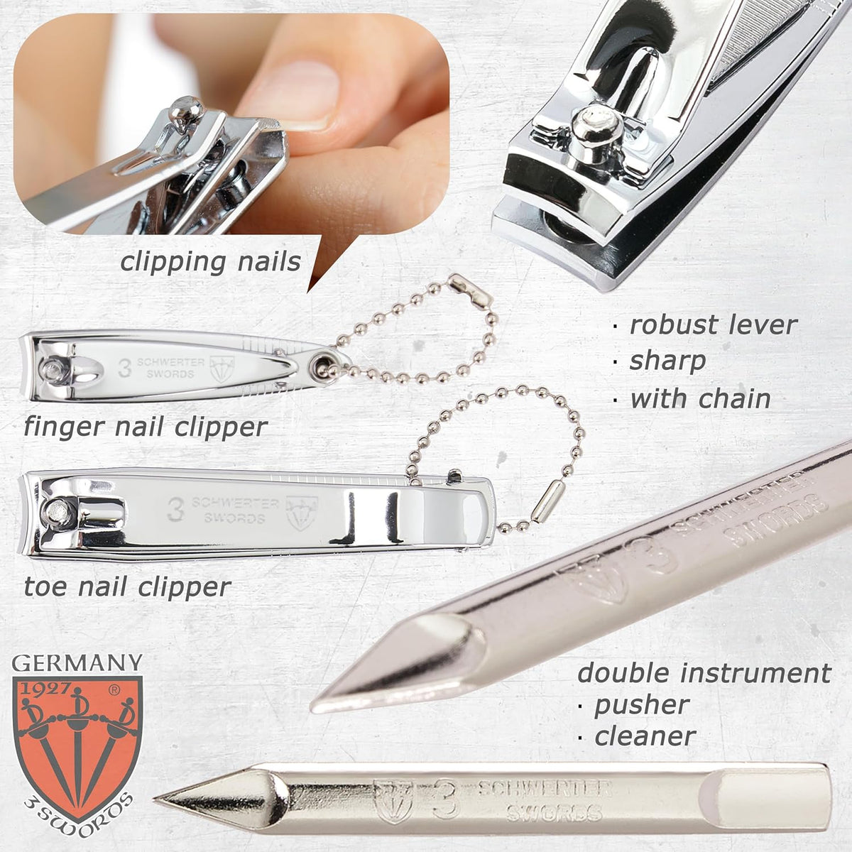3 Swords Germany - Brand Quality 8 Piece Manicure Pedicure Grooming Kit Set for Professional Finger & Toe Nail Care Scissors Clipper Fashion Leather Case in Gift Box, Made by 3 Swords (6660)