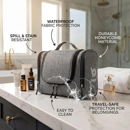 Large Waterproof Hanging Toiletry and Makeup Organizer Bag for Travel - Essential Accessories for Men and Women (Snowgray)